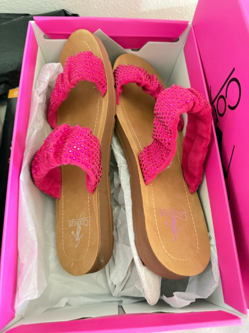 Corkys Hot Pink Crystal Double-Strap Sandals